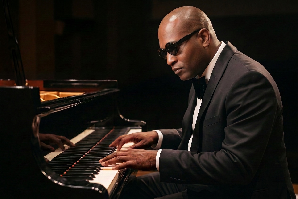 Harvey Cummings II seated at a grand piano